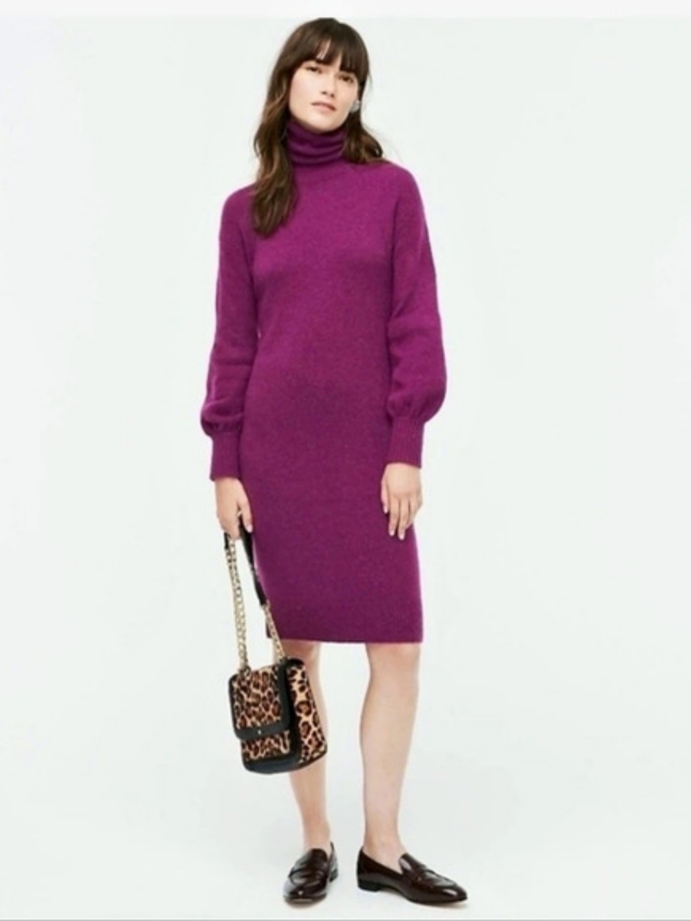 J.Crew Sweater Dress Size XXS Purple Turtleneck Long Sleeve Ribbed Knit